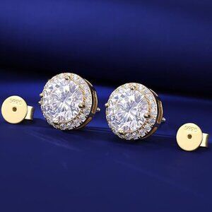 Moissanite Stud Earrings 0.5 CT Each 18K Gold Plated Sterling Silver NWT